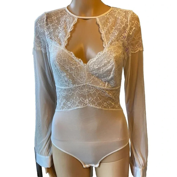 INC International Concepts Intimates Body Suits White Lace Mesh Sexy Romantic M - Picture 1 of 10